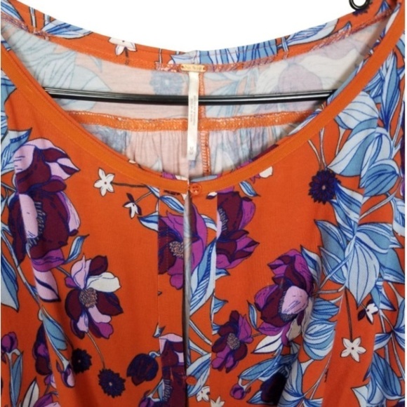 Free People Keepin On the Tie Side Orange Floral Oversized Top Size S - Picture 6 of 6